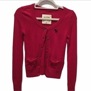 Abercrombie & Fitch Cardigan Velvet Bows Burgundy XS NWOT